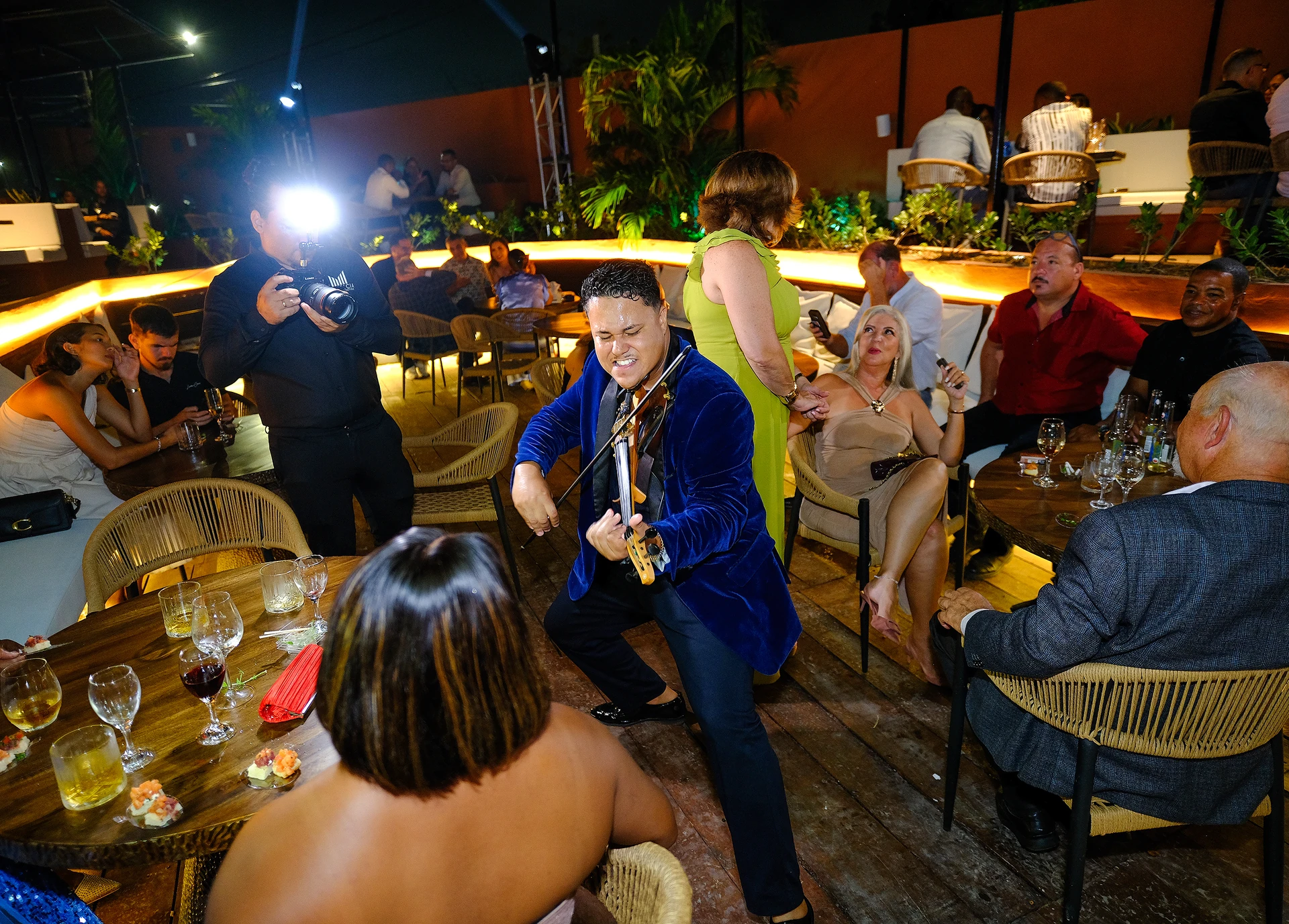 Live violin music during a private dinner event